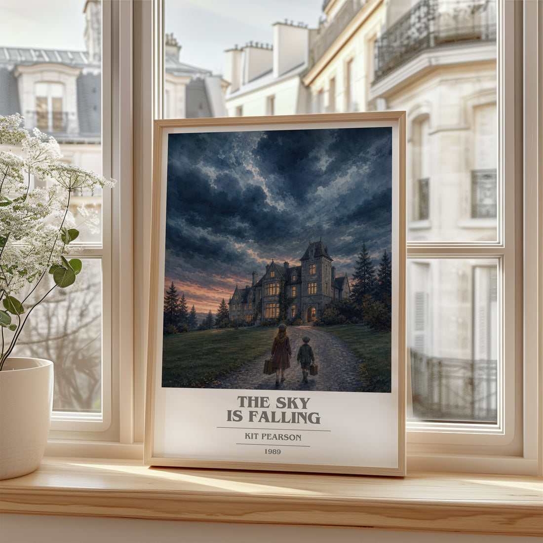 The sky is falling book cover poster colour and style options – Kit Pearson book art