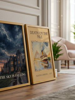 The sky is falling watercolour print framed by window – literary home decor