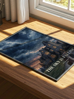 The sky is falling watercolour book poster framed on wall – young adult wall art