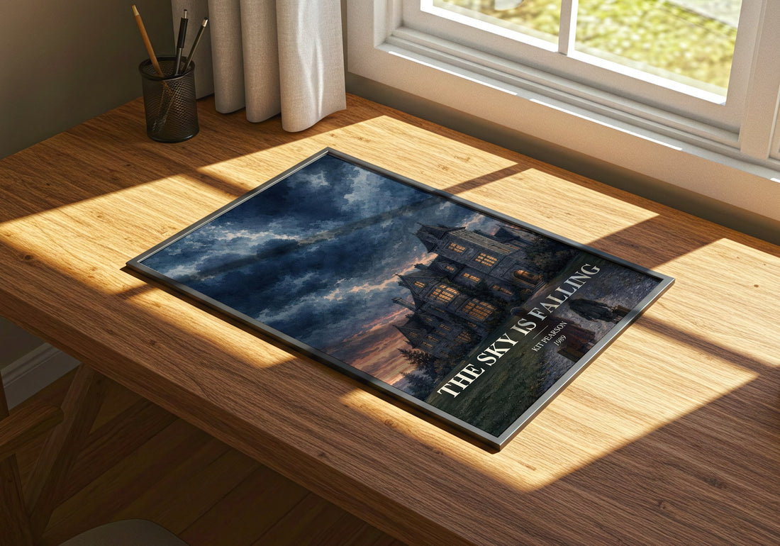 The sky is falling watercolour book poster framed on wall – young adult wall art