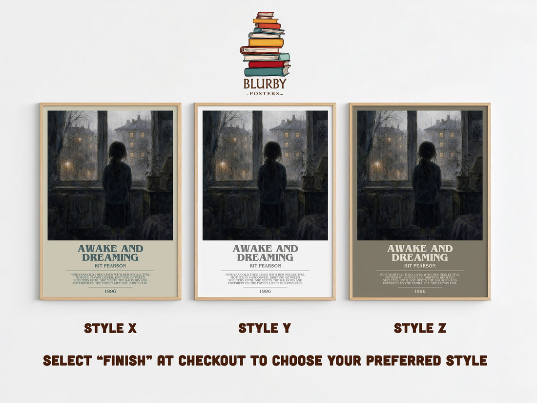 Awake and Dreaming bookish print in frame leaning in hallway – childrens wall art (mockup)