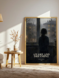 Awake and Dreaming watercolour print in frame leaning in hallway – childrens wall art