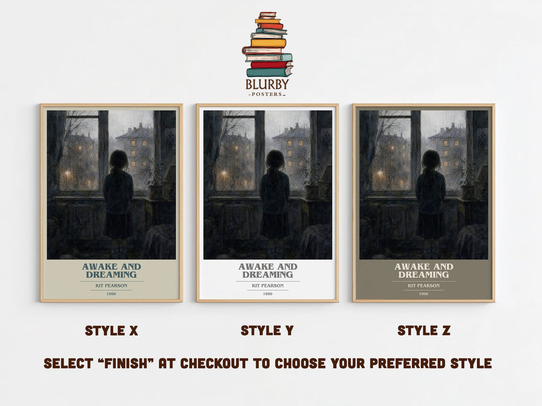 Awake and Dreaming book cover print in frame leaning in hallway – childrens wall art (mockup)