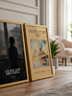 Awake and Dreaming watercolour print framed by window – literary home decor
