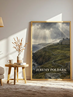 Jeremy Poldark watercolour print in frame leaning in hallway – historical fiction wall art