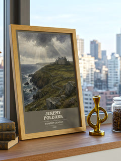 Jeremy Poldark book cover print framed by window – literary home decor