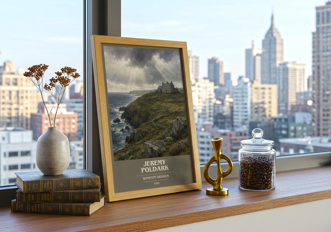 Jeremy Poldark book cover print framed by window – literary home decor