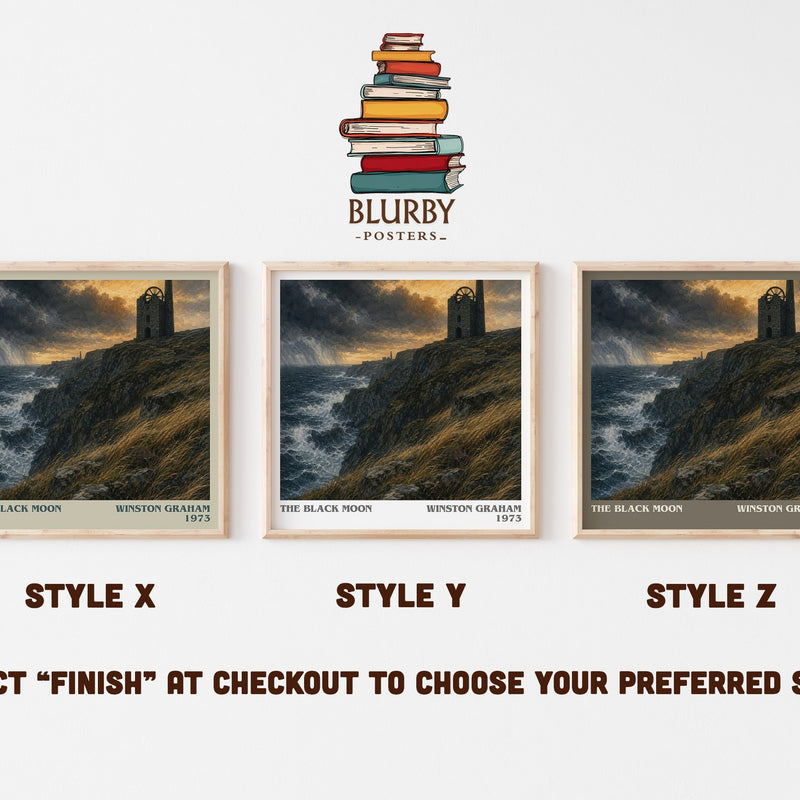 The black moon literary print in frame leaning in hallway – historical fiction wall art