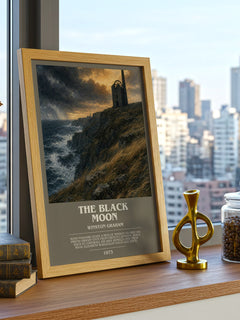 The black moon bookish print framed by window – literary home decor