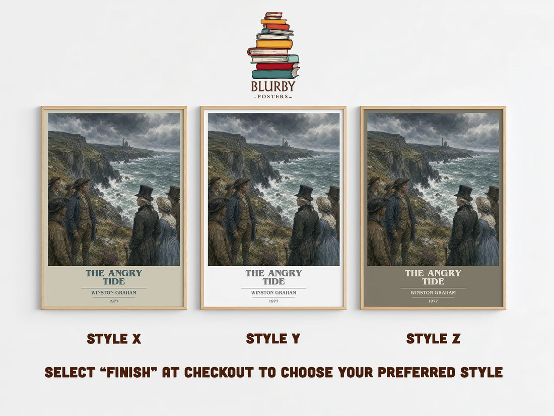 The Angry Tide book cover print in frame leaning in hallway – historical fiction wall art (mockup)