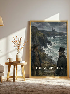 The Angry Tide watercolour print in frame leaning in hallway – historical fiction wall art