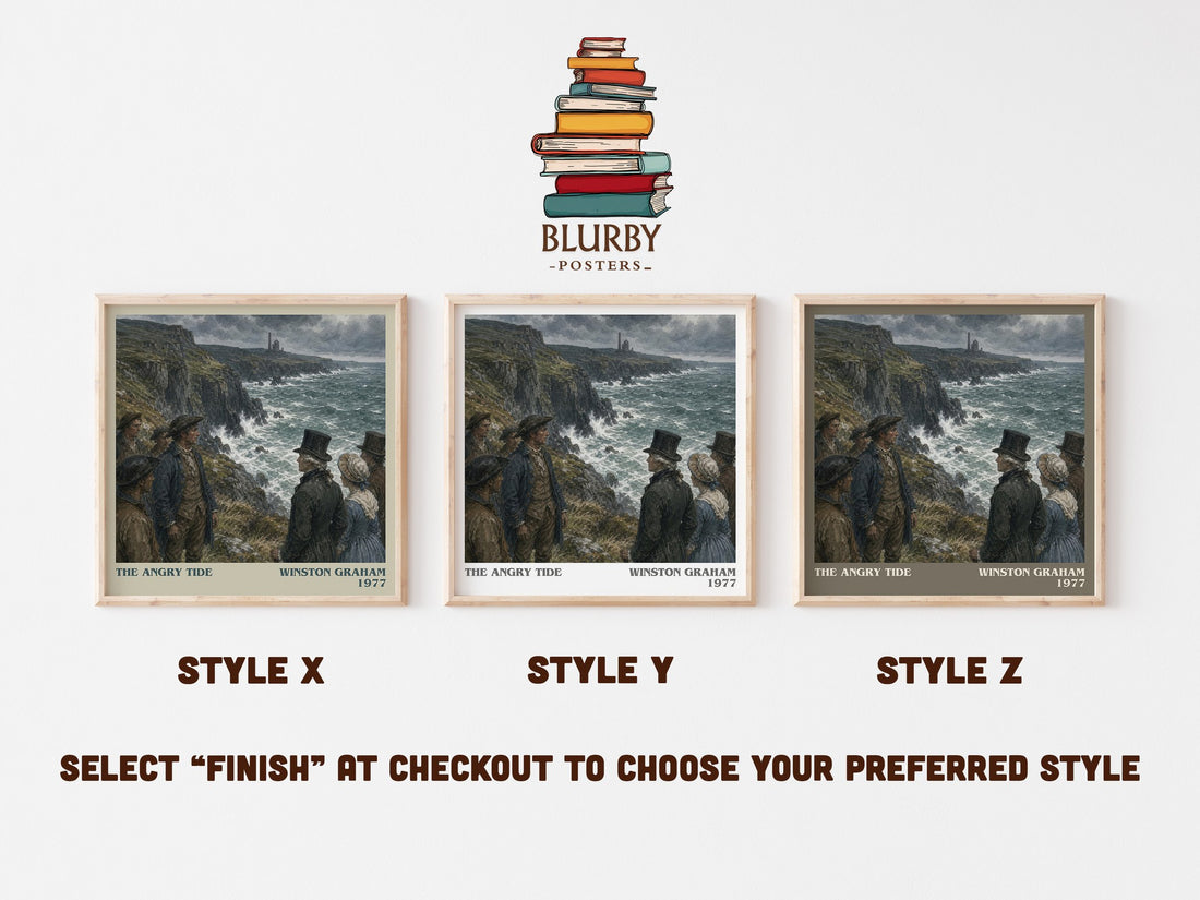 The Angry Tide literary print in frame leaning in hallway – historical fiction wall art (mockup)