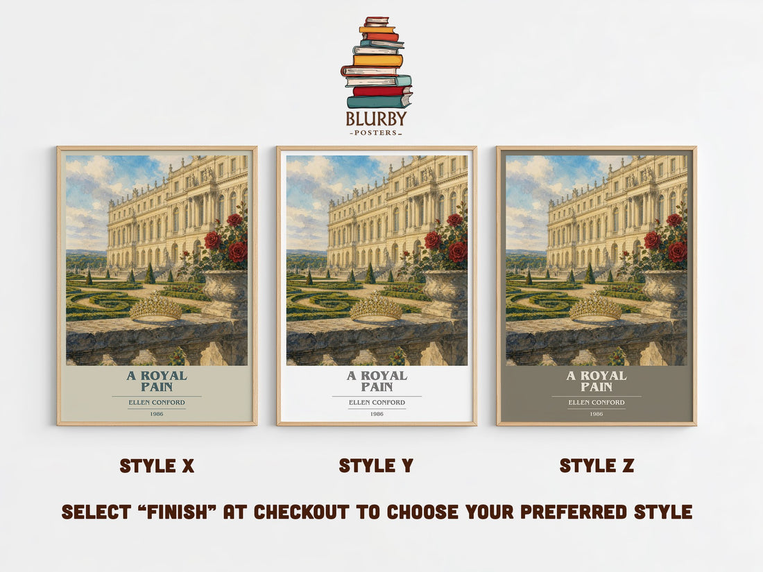 A royal pain book cover print in frame leaning in hallway – young adult wall art (mockup)