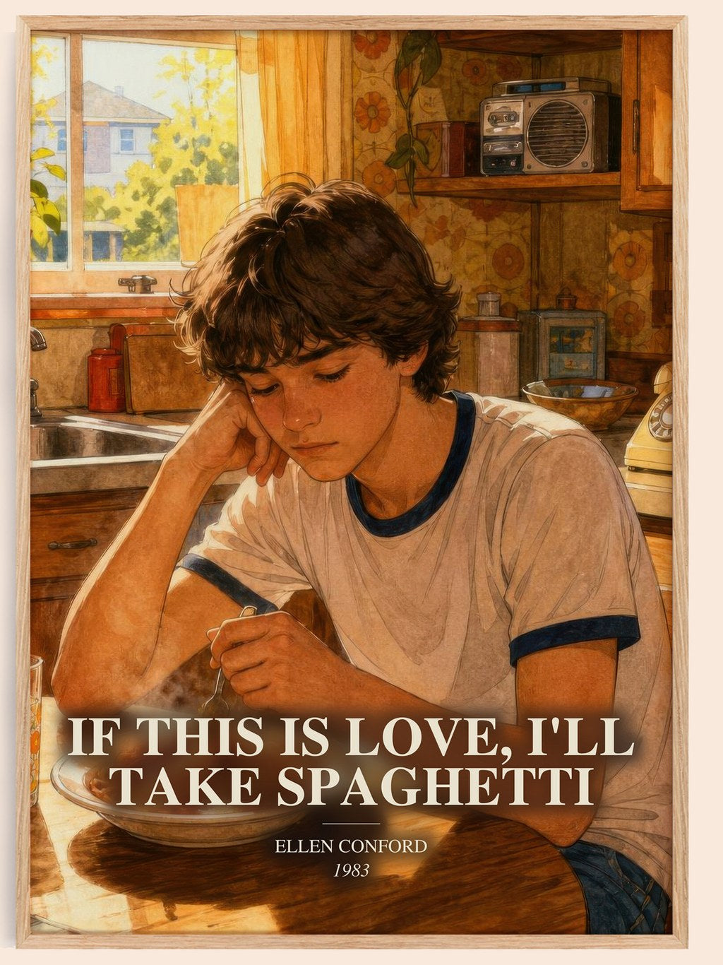 If this is love, I'll take spaghetti watercolour book poster by Ellen Conford – framed literary art print