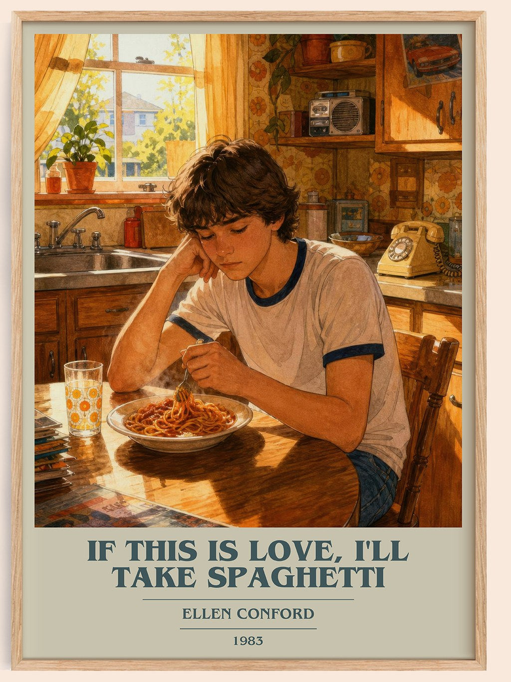 If this is love, I'll take spaghetti book cover book poster by Ellen Conford – framed literary art print