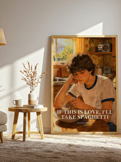 If this is love, I'll take spaghetti watercolour print in frame leaning in hallway – young adult wall art