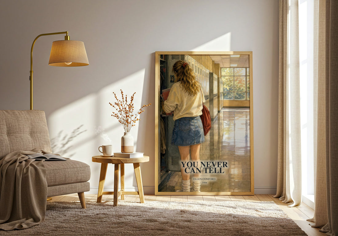 You never can tell watercolour print in frame leaning in hallway – young adult wall art