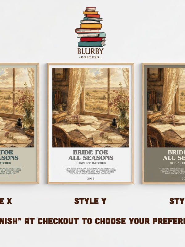 Bride for All Seasons bookish print in frame leaning in hallway – romance wall art
