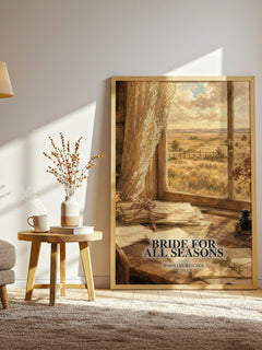 Bride for All Seasons watercolour print in frame leaning in hallway – romance wall art