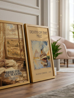 Bride for All Seasons watercolour print framed by window – literary home decor