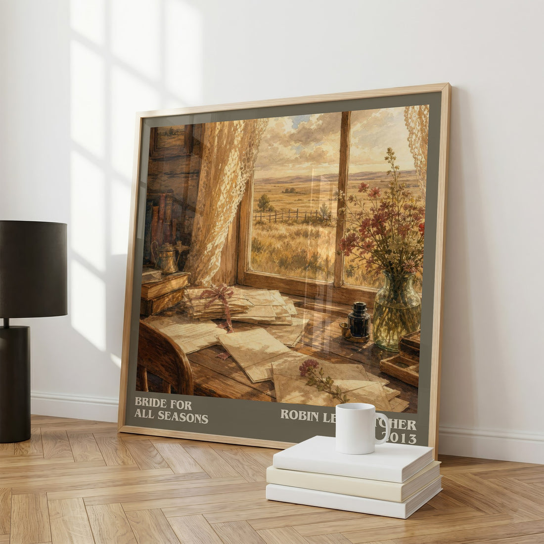 Bride for All Seasons Literary Art Print by Robin Lee Hatcher – large square framed print leaning against a wall