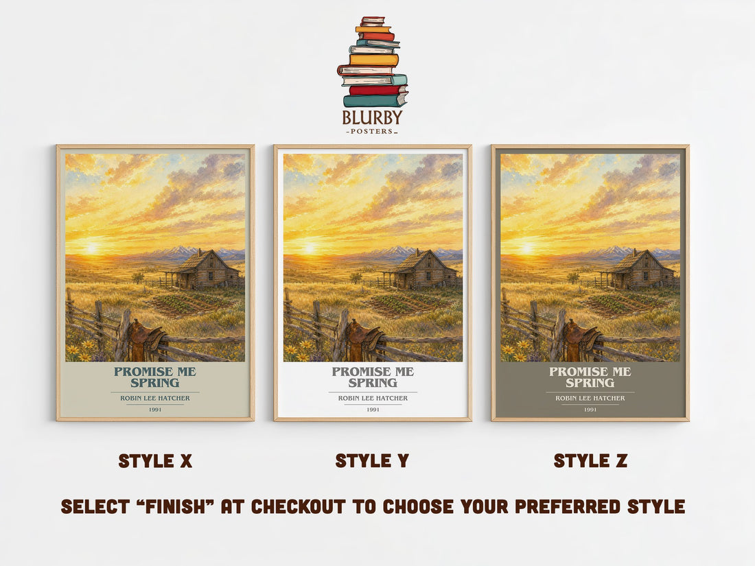Promise Me Spring book cover print in frame leaning in hallway – romance wall art (mockup)