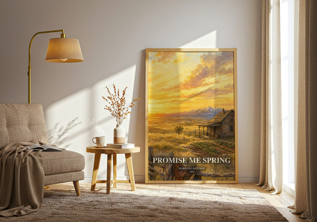 Promise Me Spring watercolour print in frame leaning in hallway – romance wall art