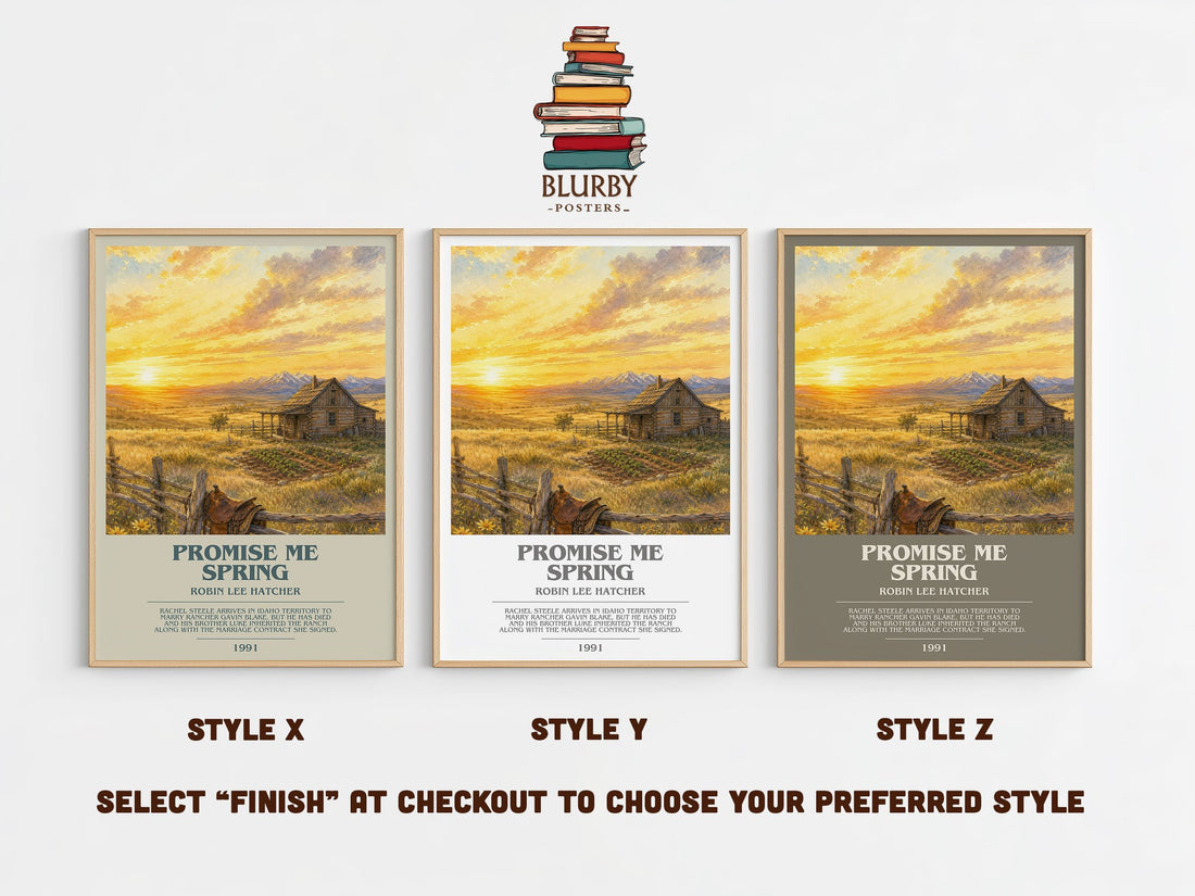 Promise Me Spring bookish print in frame leaning in hallway – romance wall art (mockup)