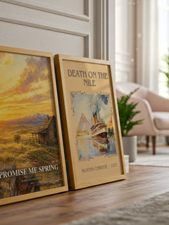 Promise Me Spring watercolour print framed by window – literary home decor