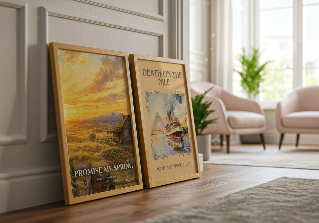 Promise Me Spring watercolour print framed by window – literary home decor