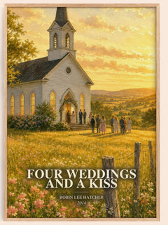 Four weddings and a kiss watercolour book poster by Robin Lee Hatcher – framed literary art print