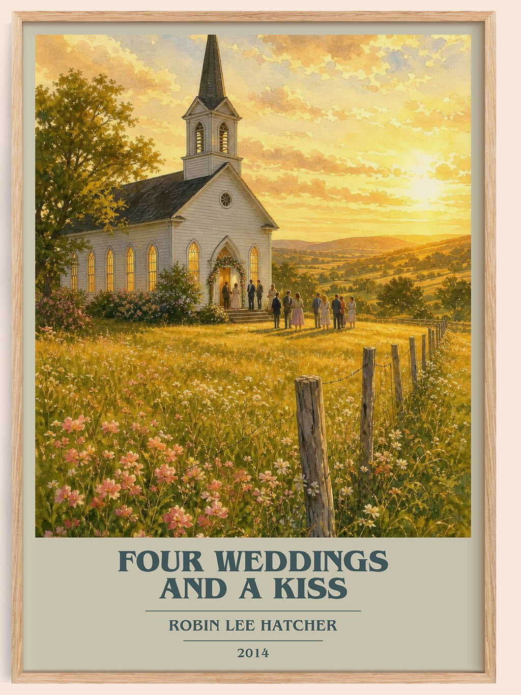 Four weddings and a kiss book cover book poster by Robin Lee Hatcher – framed literary art print