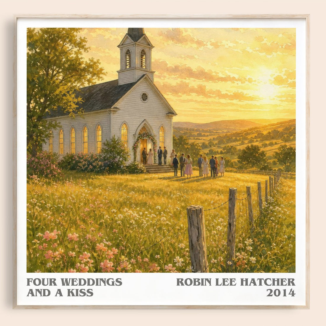 Four weddings and a kiss literary book poster by Robin Lee Hatcher – framed literary art print