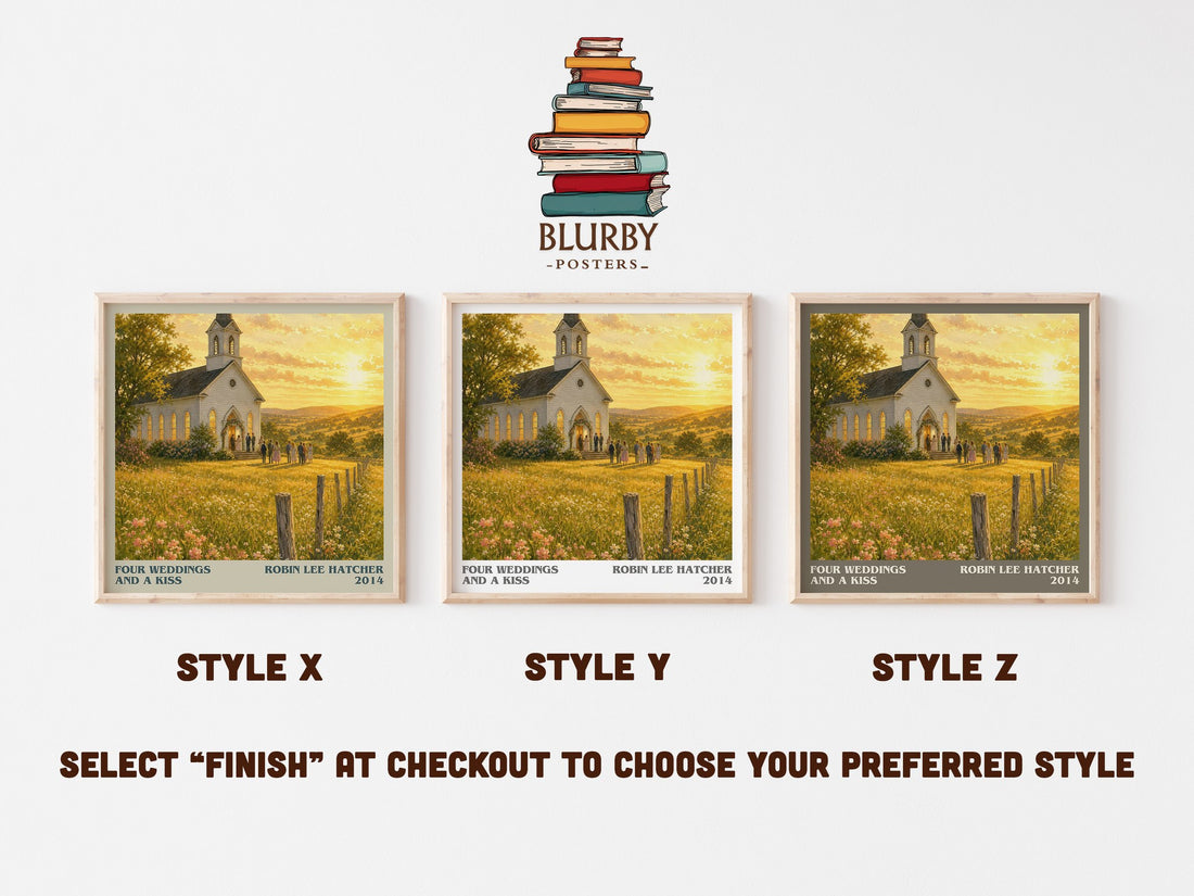 Four weddings and a kiss literary print in frame leaning in hallway – romance wall art (mockup)