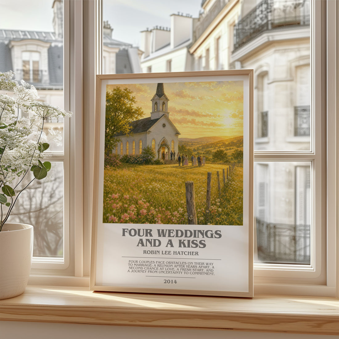 Four weddings and a kiss bookish poster colour and style options – Robin Lee Hatcher book art