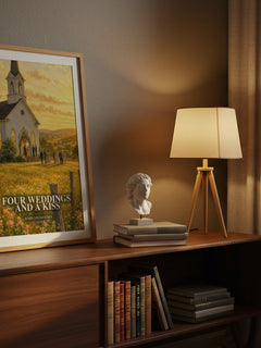 Four weddings and a kiss watercolour print on bookshelf – Robin Lee Hatcher fan gift