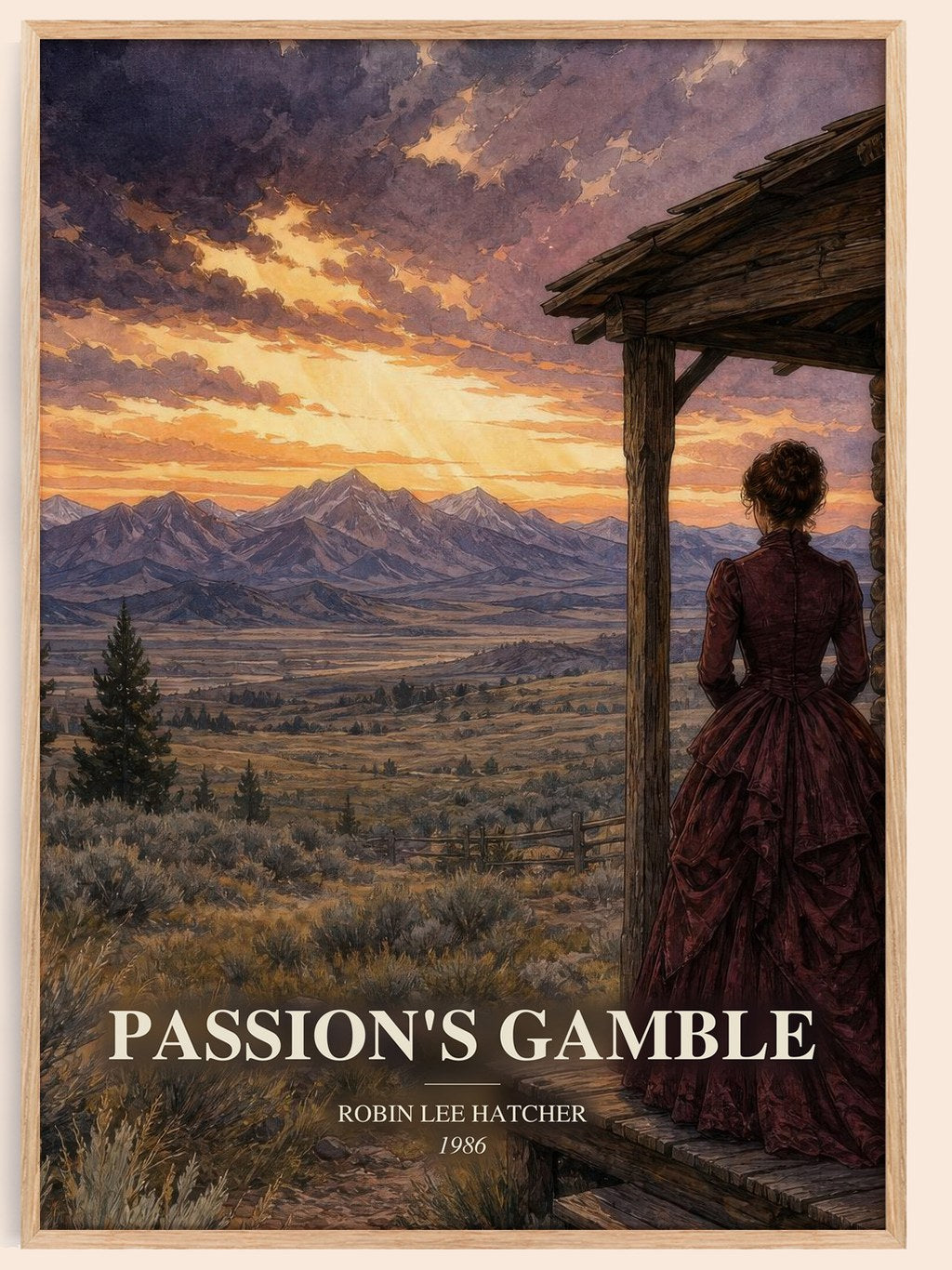 Passion's gamble watercolour book poster by Robin Lee Hatcher – framed literary art print