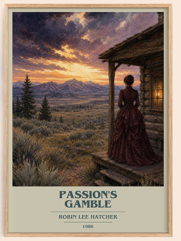 Passion's gamble book cover book poster by Robin Lee Hatcher – framed literary art print