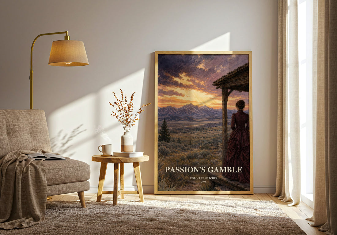 Passion's gamble watercolour print in frame leaning in hallway – romance wall art