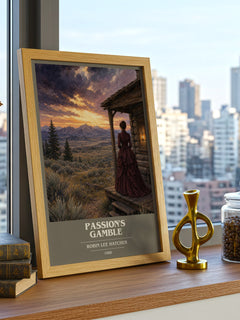 Passion's gamble book cover print framed by window – literary home decor