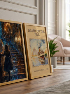 Rose watercolour print framed by window – literary home decor