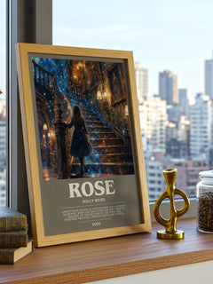 Rose bookish print framed by window – literary home decor
