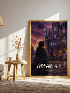 Rose And The Lost Princess watercolour print in frame leaning in hallway – childrens wall art