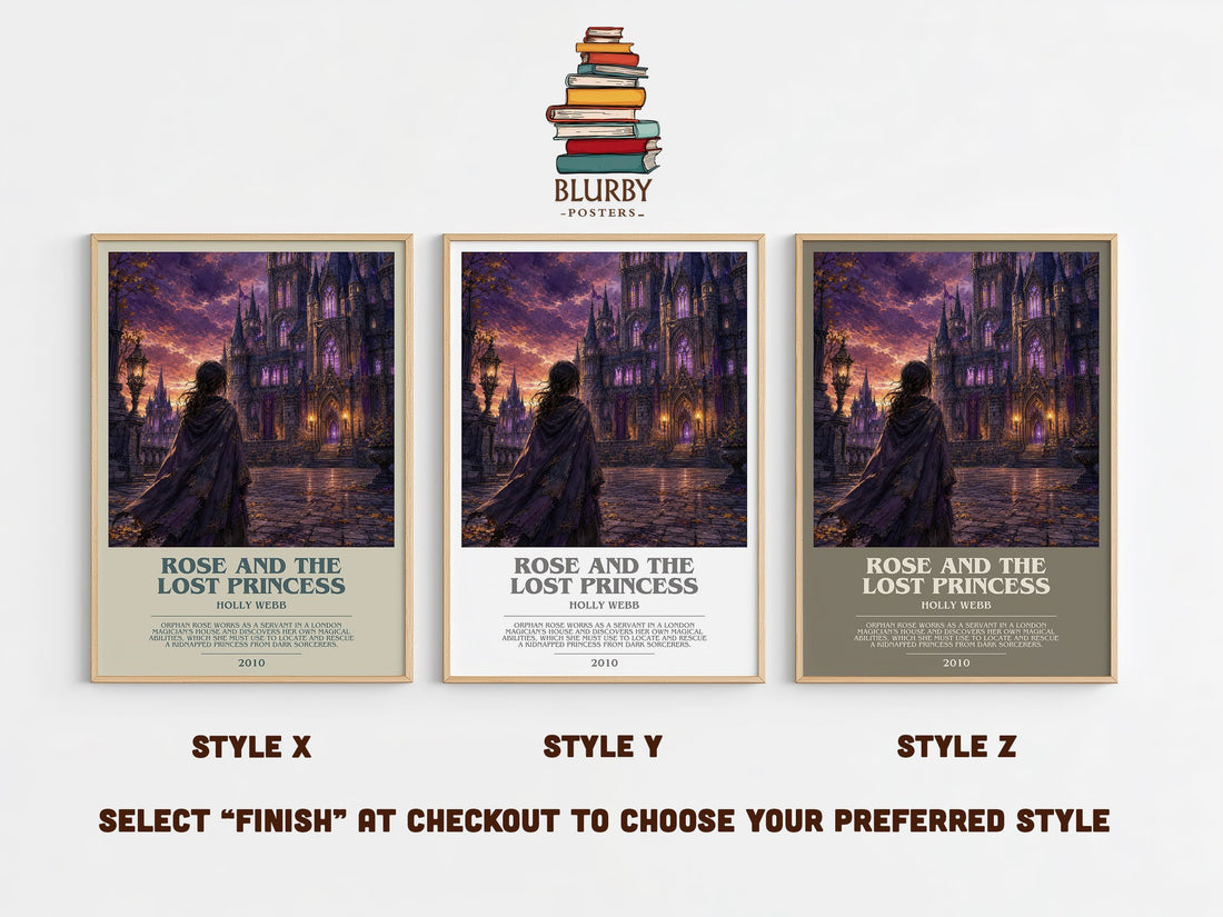 Rose And The Lost Princess bookish print in frame leaning in hallway – childrens wall art (mockup)