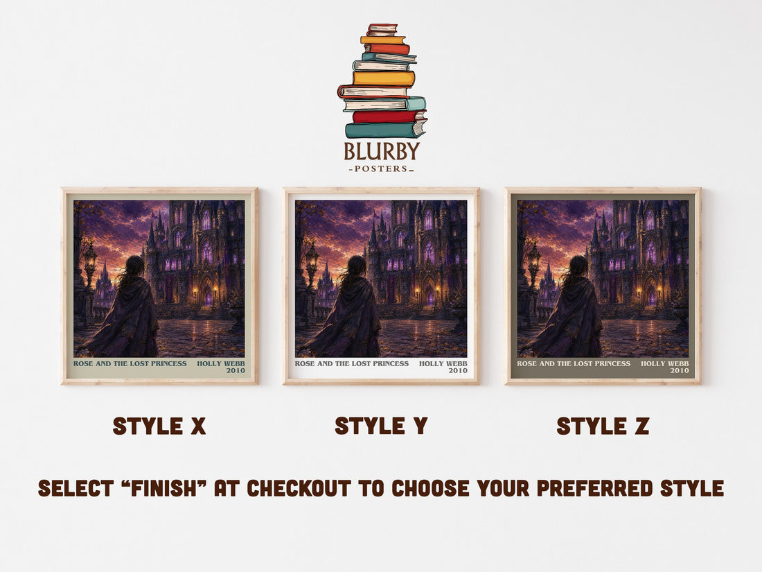 Rose And The Lost Princess literary print in frame leaning in hallway – childrens wall art (mockup)