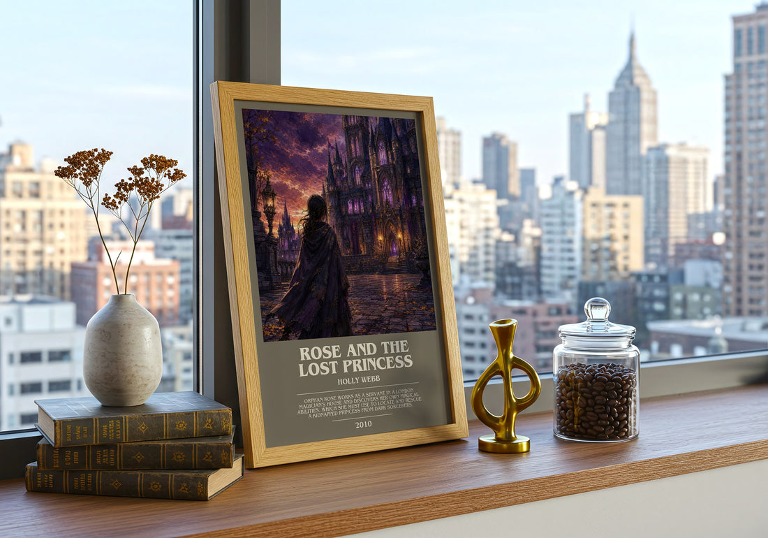 Rose And The Lost Princess bookish print framed by window – literary home decor