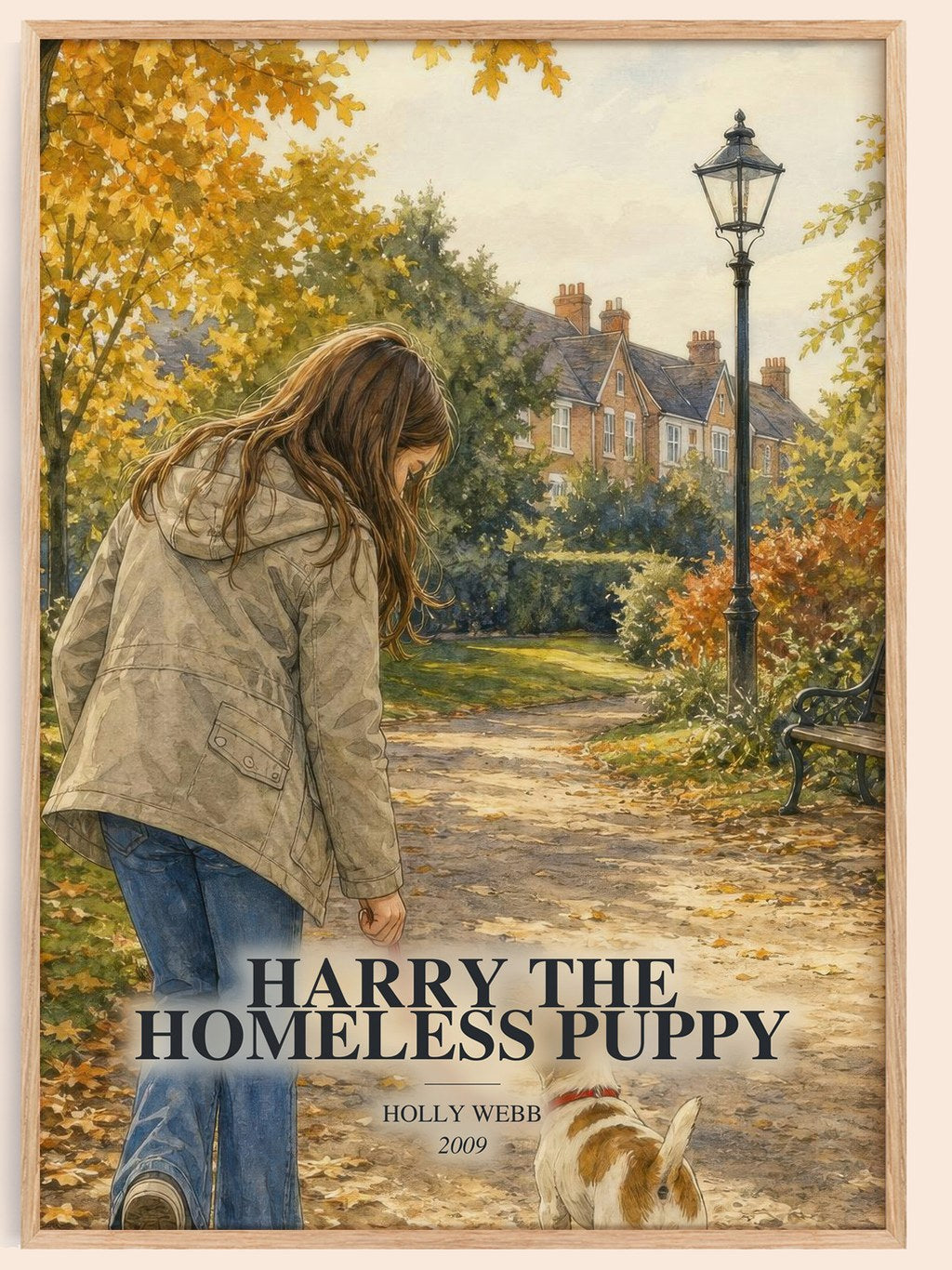 Harry the Homeless Puppy watercolour book poster by Holly Webb – framed literary art print