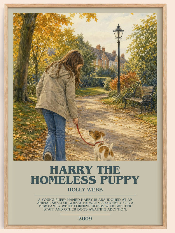 Harry the Homeless Puppy bookish book poster by Holly Webb – framed literary art print