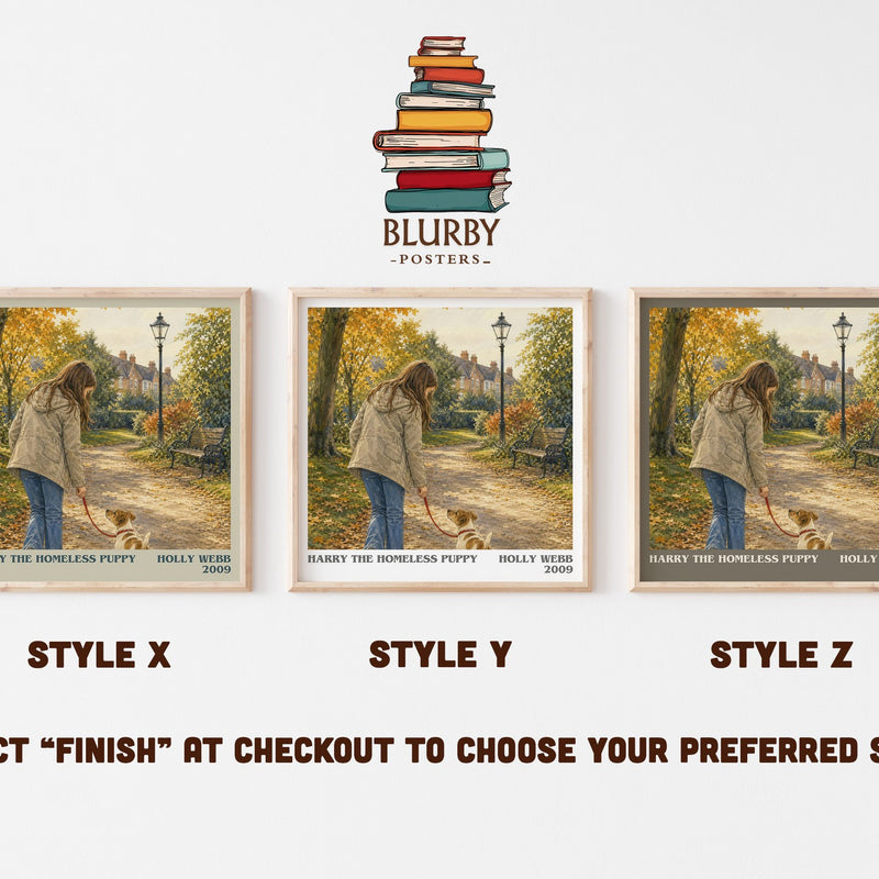 Harry the Homeless Puppy literary print in frame leaning in hallway – childrens wall art