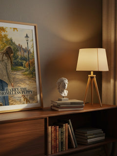 Harry the Homeless Puppy watercolour print on bookshelf – Holly Webb fan gift
